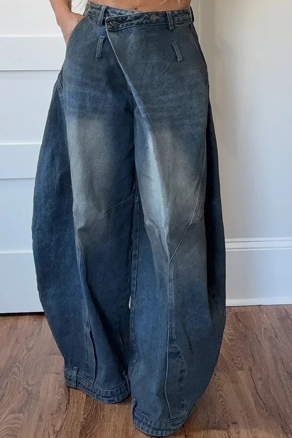 Washed Wide-Leg Mom Jeans | MzStar Fashion | view 5
