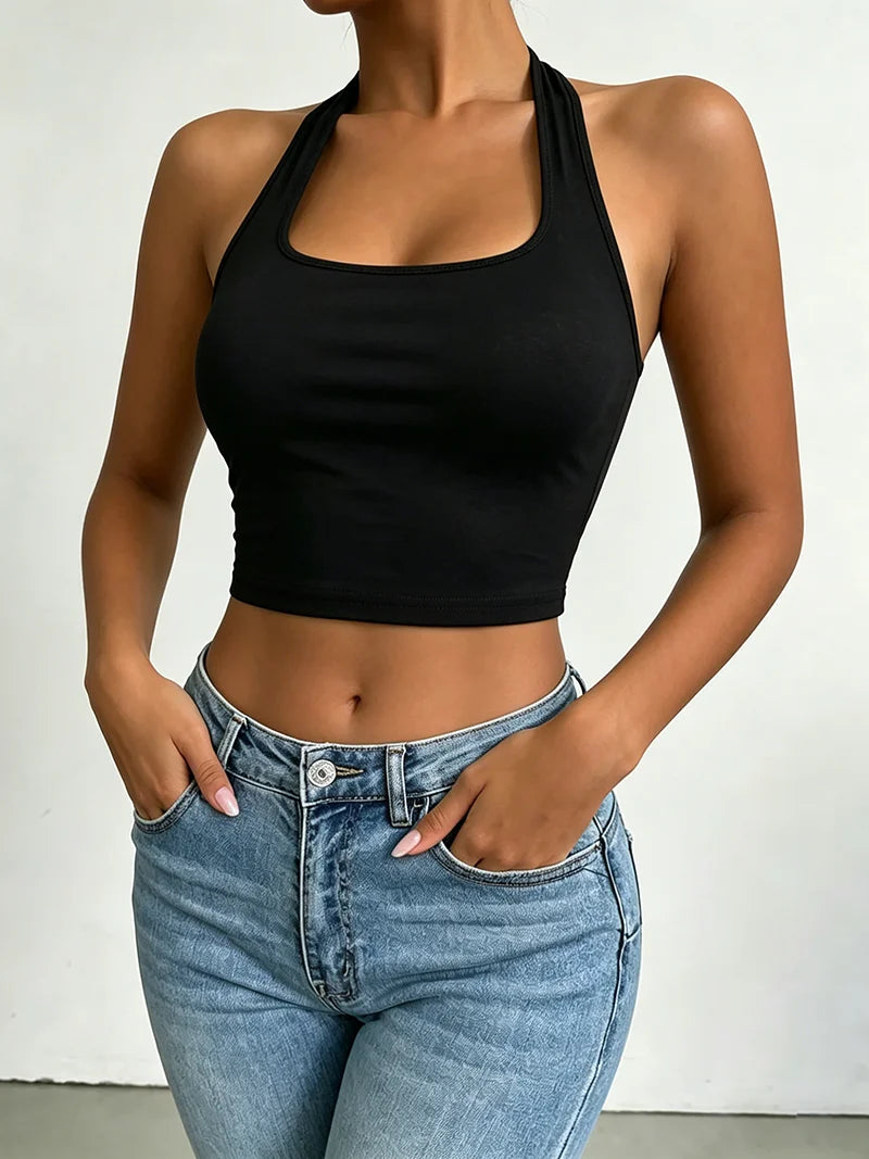 Backless Square-Neck Halter Top | MzStar Fashion | view 4
