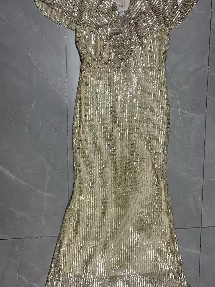 Champagne Fishtail Evening Gown | MzStar Fashion