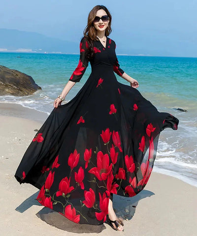 Printed Chiffon Beach Maxi Dress | MzStar Fashion