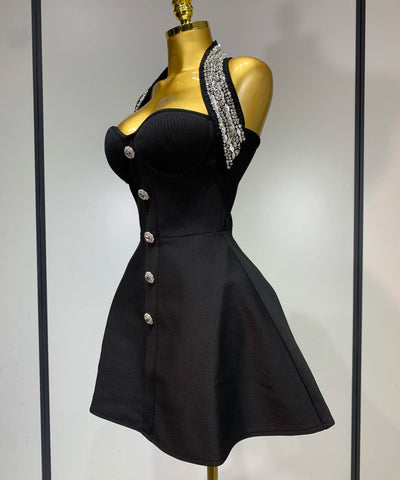 Rhinestone Bandage Halter Dress