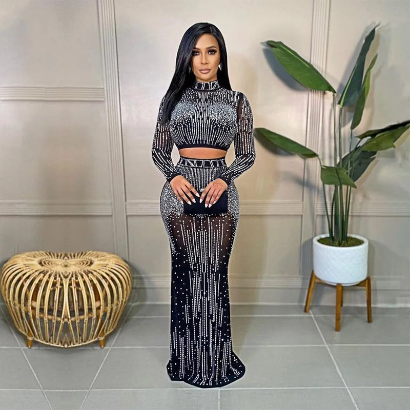 Pearl Chain Rhinestone Sheer Dress | MzStar Fashion | view 4