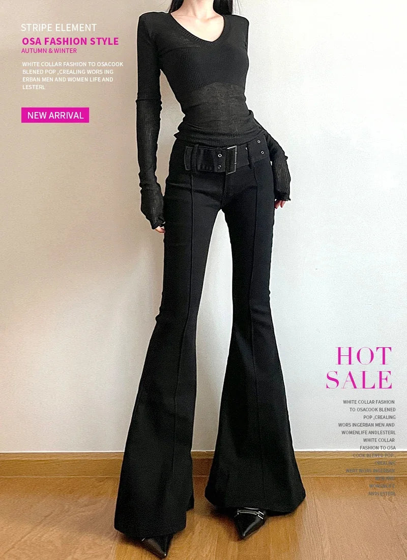 Black Y2K Flare Jeans | MzStar Fashion | view 7