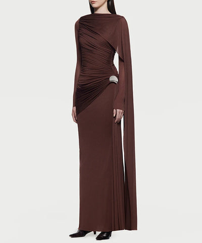 Ruched Asymmetric Maxi Dress