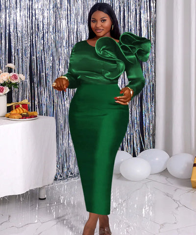 Plus-Size Ruffle Evening Gown | MzStar Fashion