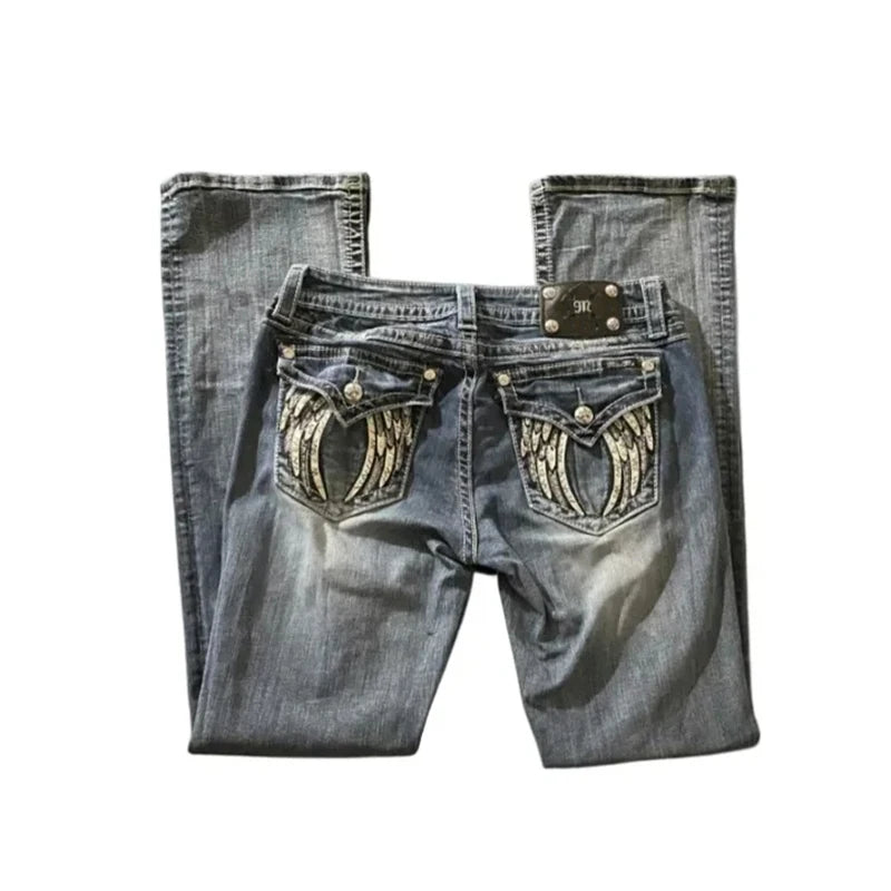 Embroidered Wing Y2K Jeans | MzStar Fashion | view 3
