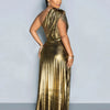 Golden Pleated One-Shoulder Gown | MzStar Fashion | view 2
