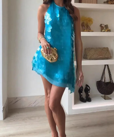 Turquoise Sequin A-Line Mini Dress