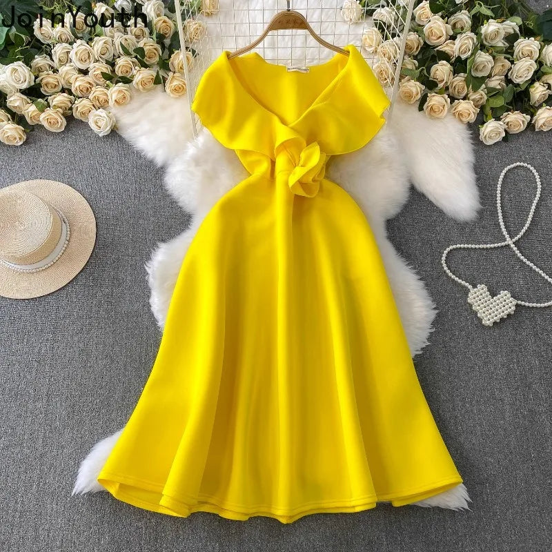 3D Floral V-Neck Midi Dress | MzStar Fashion | view 3
