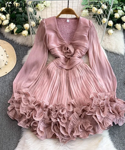 3D Floral Gauze Mini Dress