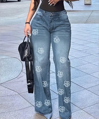 Floral Pocket Straight Jeans | MzStar Fashion