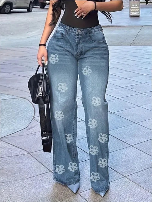 Floral Pocket Straight Jeans | MzStar Fashion