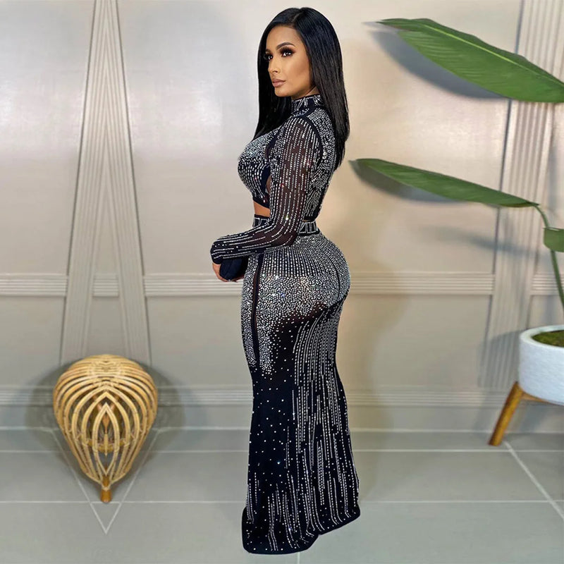 Pearl Chain Rhinestone Sheer Dress | MzStar Fashion | view 3