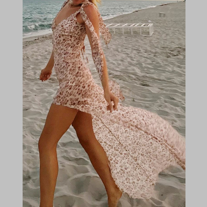 Floral Halter High-Slit Maxi Dress | MzStar Fashion | view 3