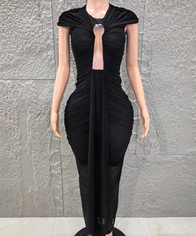 Black Keyhole Bodycon Maxi Dress | MzStar Fashion