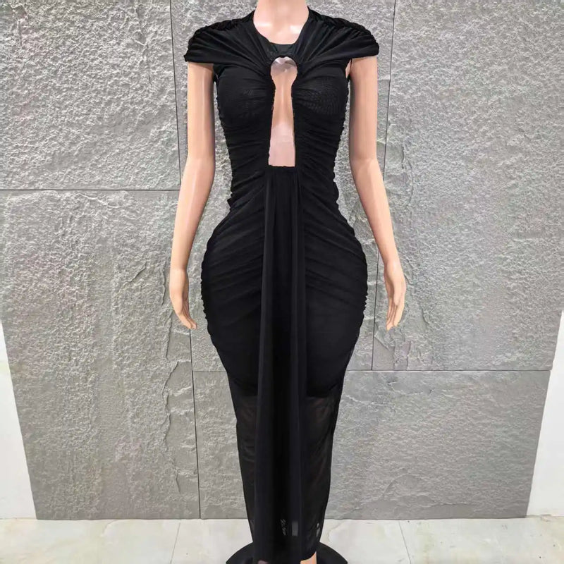 Black Keyhole Bodycon Maxi Dress | MzStar Fashion