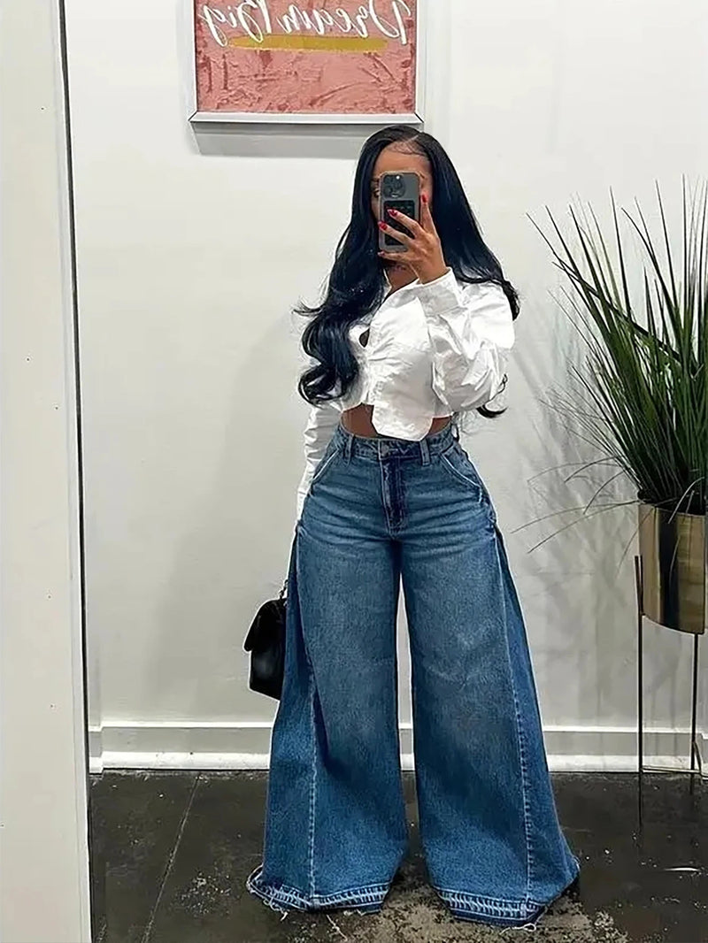Y2K Flared Wide-Leg Jeans | MzStar Fashion | view 5