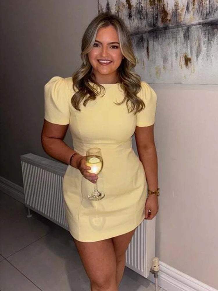 Yellow Pleated Party Mini Dress | MzStar Fashion | view 7