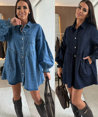Denim Splice A-Line Dress
