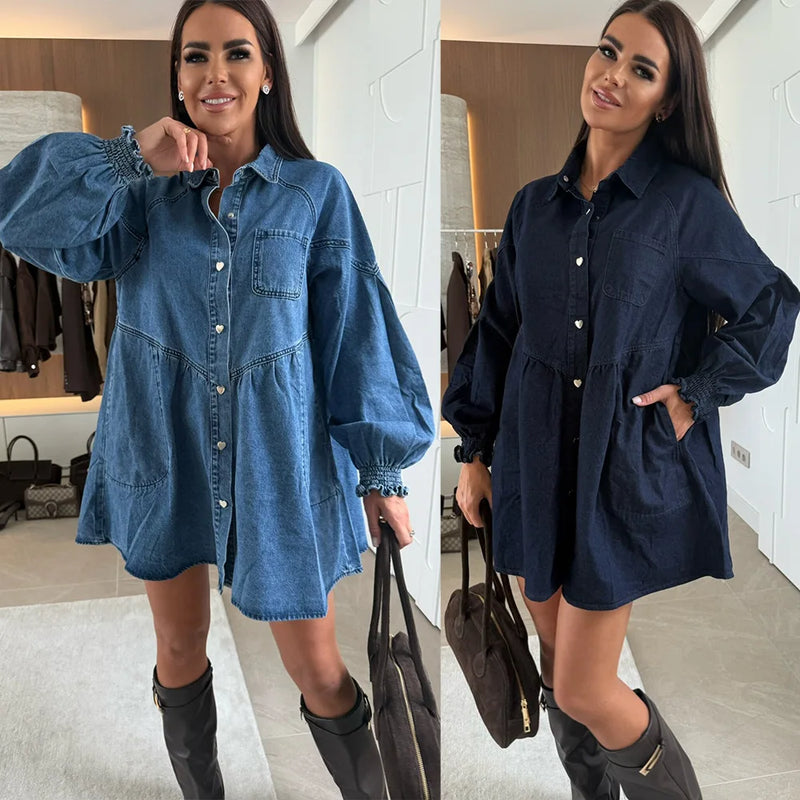 Denim Splice A-Line Dress | MzStar Fashion | view 2