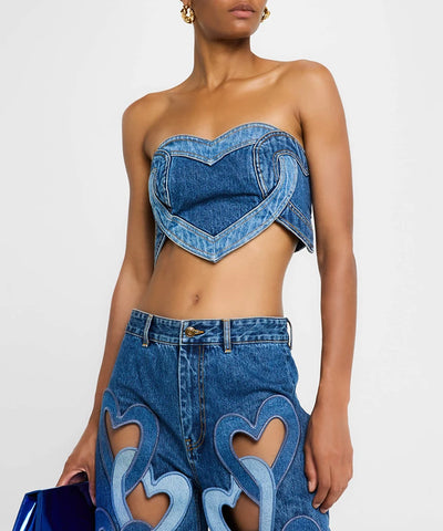 Strapless Vest & Patchwork Jeans Set
