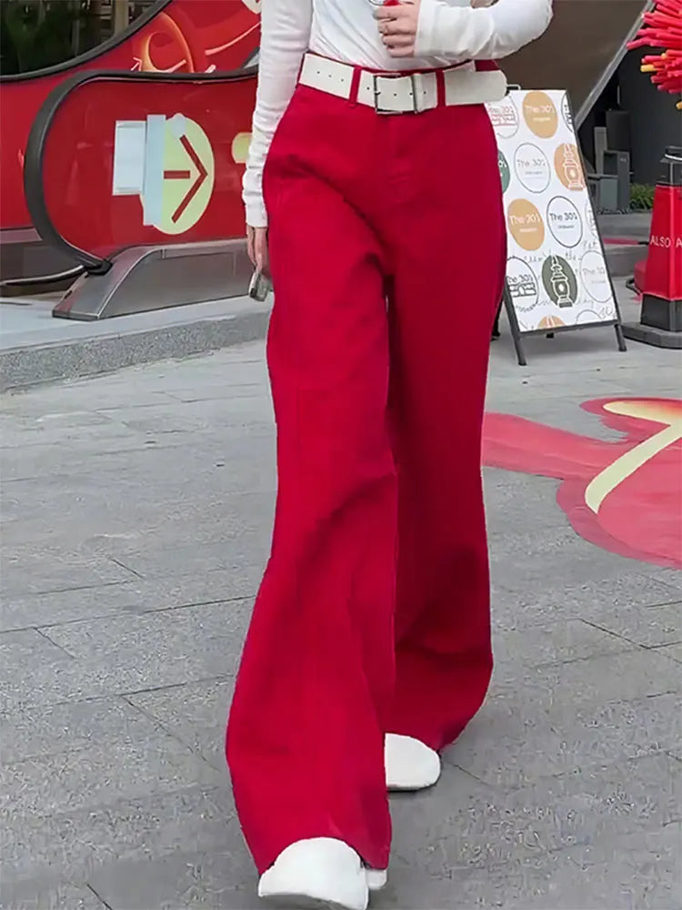 Retro Red Wide-Leg Jeans | MzStar Fashion | view 3