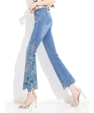 Embroidered Ankle Micro-Flare Jeans | MzStar Fashion