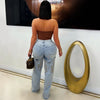 Striped Embroidery Straight Jeans | MzStar Fashion | view 3
