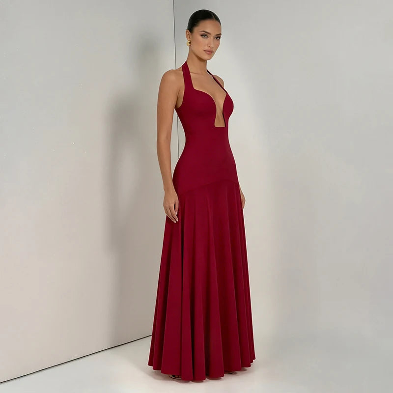 Blush Pink Keyhole Halter Maxi Dress
