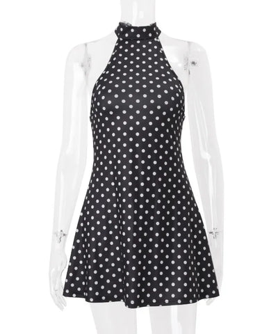 Polka Dot Backless Halter Dress