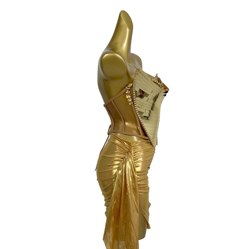 Gold Off-Shoulder Top & Skirt Set | MzStar Fashion | view 3