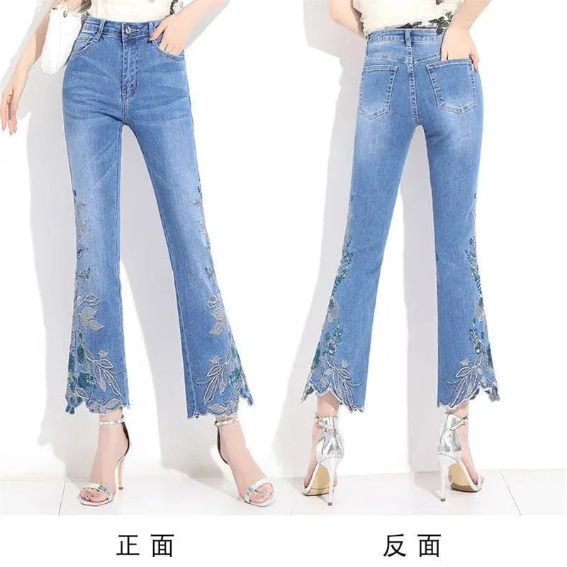 Embroidered Ankle Micro-Flare Jeans | MzStar Fashion | view 3