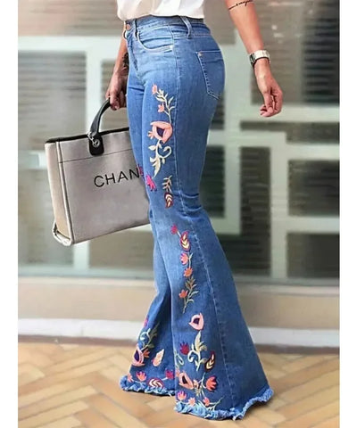 Embroidered Bell-Bottom Jeans