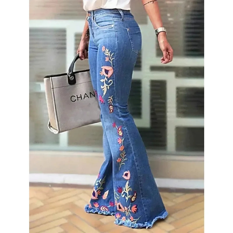 Embroidered Bell-Bottom Jeans | MzStar Fashion | view 2