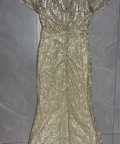 Champagne Fishtail Evening Gown