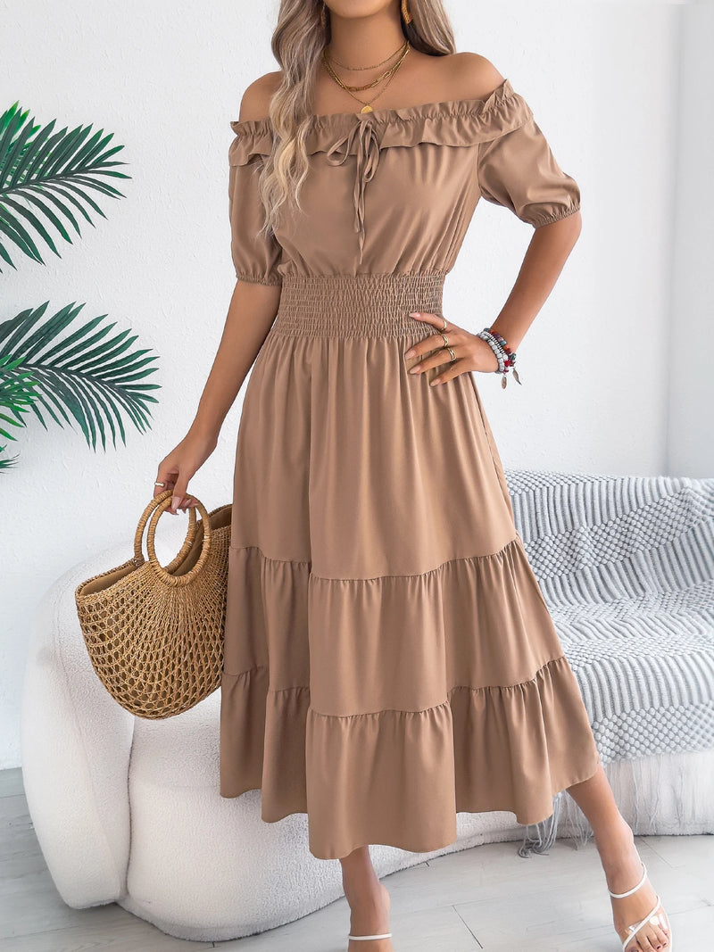 Ruffle Off-Shoulder Midi Dress | MzStar Fashion | view 8