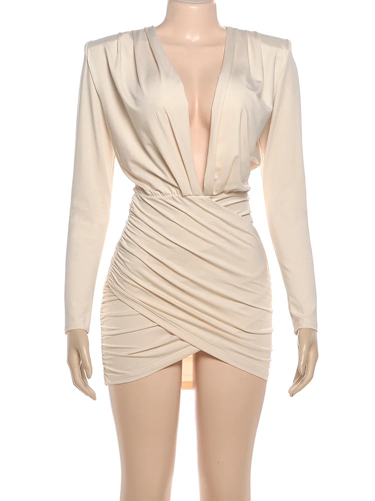Ruched Deep-V Bodycon Dress | MzStar Fashion | view 2