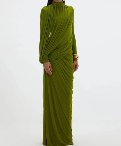 Ribbon Turtleneck Draped Gown
