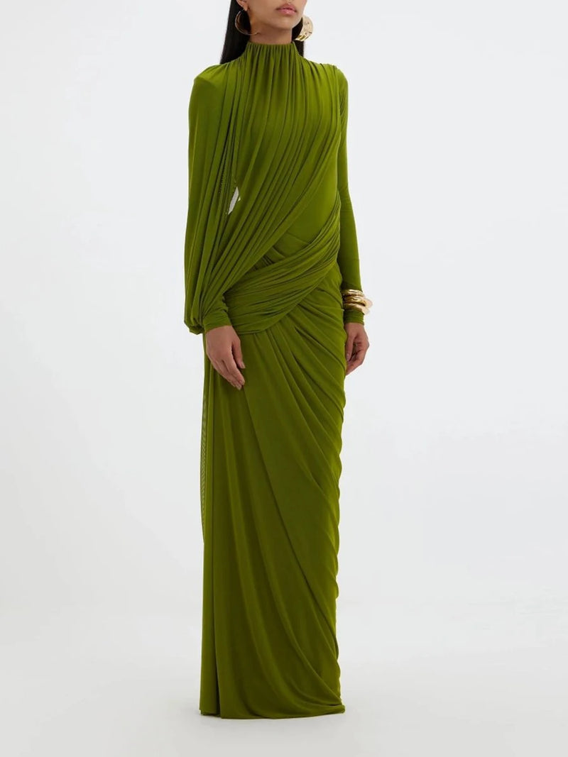 Ribbon Turtleneck Draped Gown | MzStar Fashion | view 2