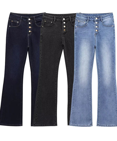 Metal Button Flared Jeans | MzStar Fashion