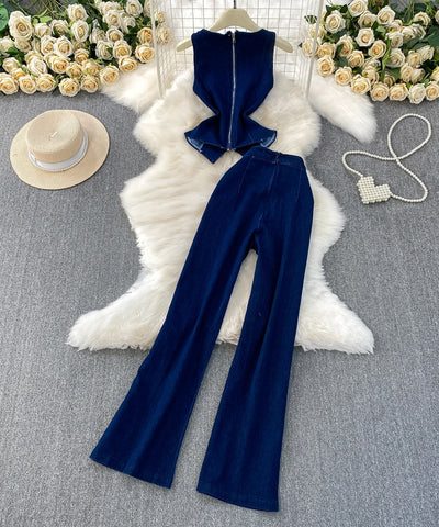 Denim Vest & Wide-Leg Set