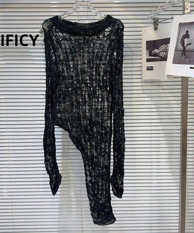 Open-Knit Longline Sweater | MzStar Fashion
