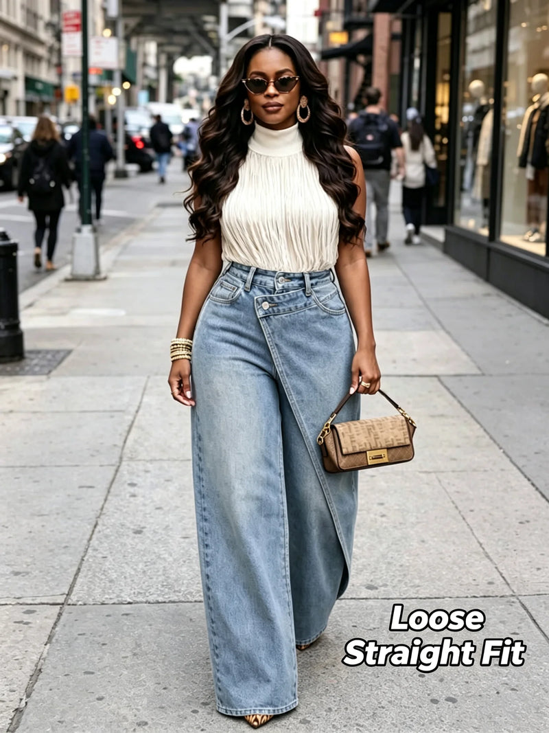 Wrap-Front Straight Jeans | MzStar Fashion | view 3