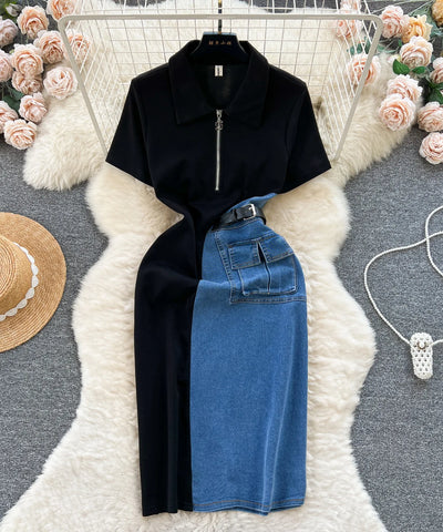 Y2K Denim A-Line Midi Dress | MzStar Fashion