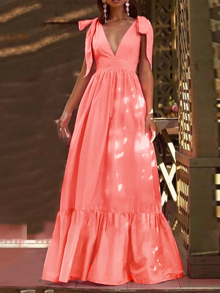 Bowknot Backless Maxi Dress | MzStar Fashion | view 6