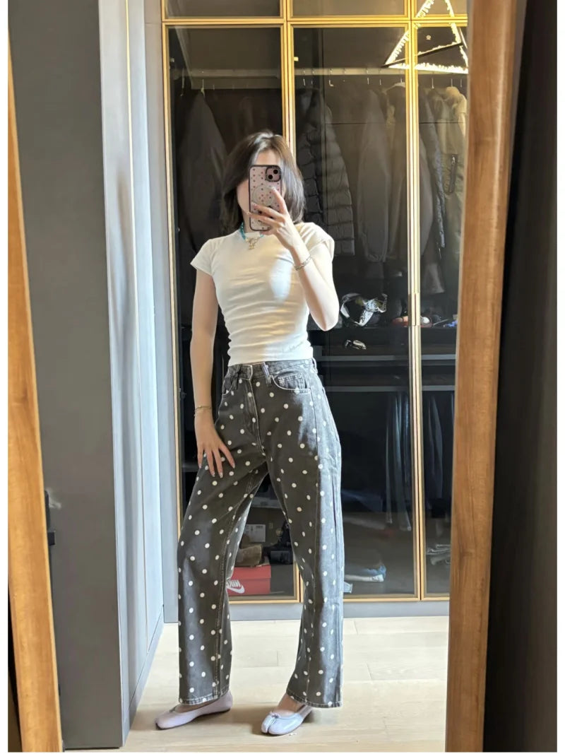 Polka Dot Wide-Leg Jeans | MzStar Fashion | view 3