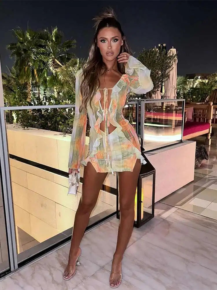 Sheer Mesh Ruffle Mini Dress | MzStar Fashion
