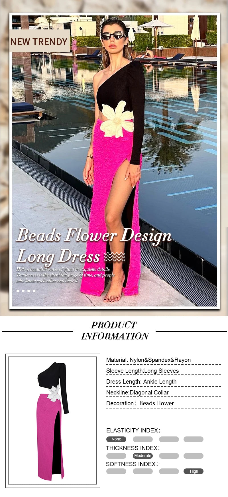 Flower Appliqué One-Shoulder Dress | MzStar Fashion | view 7