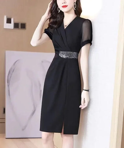 Slim V-Neck Long-Sleeve Dress