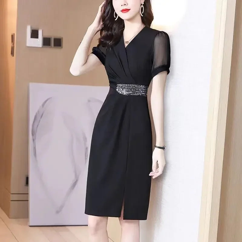 Slim V-Neck Long-Sleeve Dress | MzStar Fashion | view 2